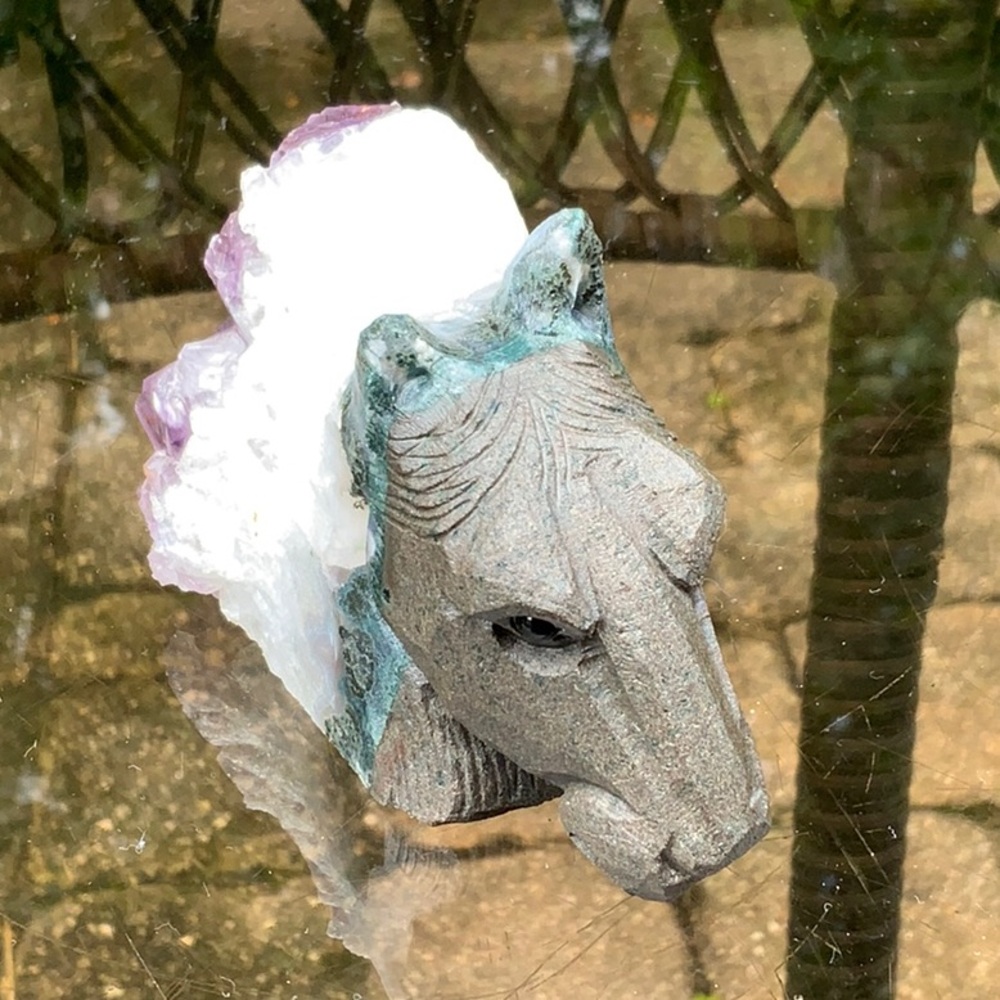 AMETHYST CLUSTER CRYSTAL HAND CARVED HORSE